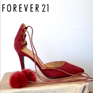 Pom Pom Lace-Up Heels